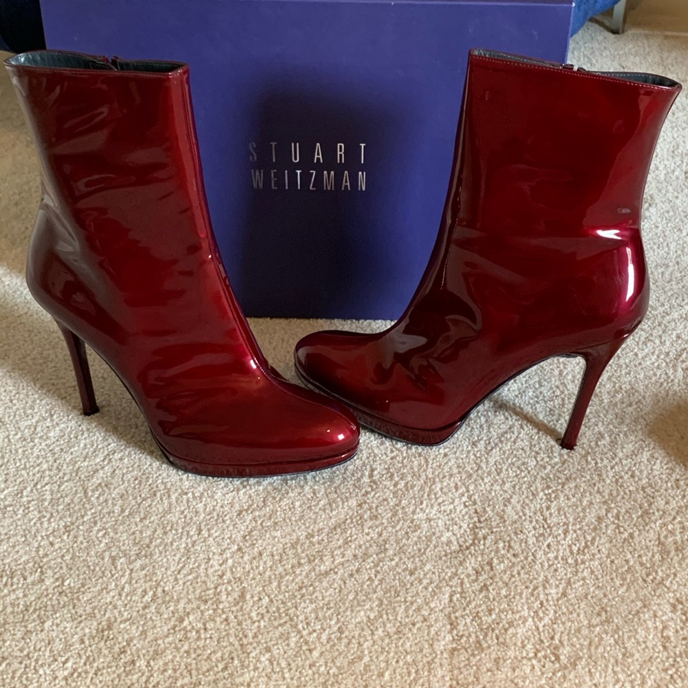 NEW Stuart Weitzman Red Apollo Patent Boots 10.5